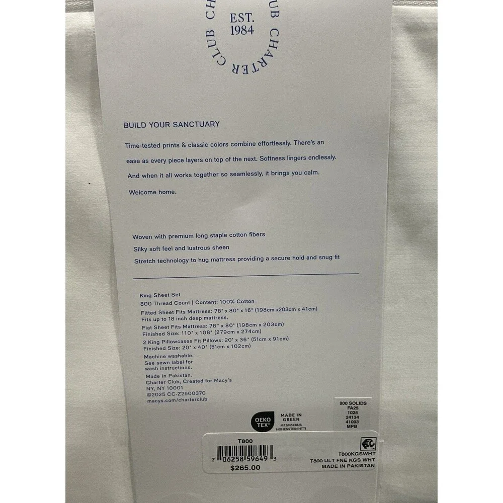 Charter Club Sleep Luxe Collection 800 Thread Count 100% Cotton 4-Pc King Size